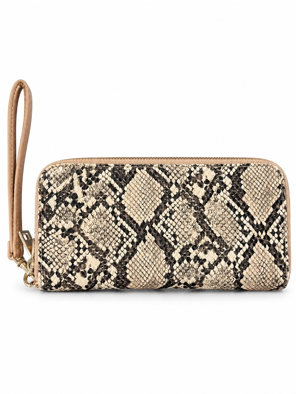 A New Day Snakeskin Double Zip Wristlet Wallet Tan Black